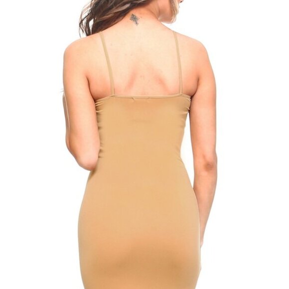 Rust OS S,M,L,Seamless Long Cami Mini Dress Camisole Tank Top Slip Nylon Stretch - Picture 6 of 7